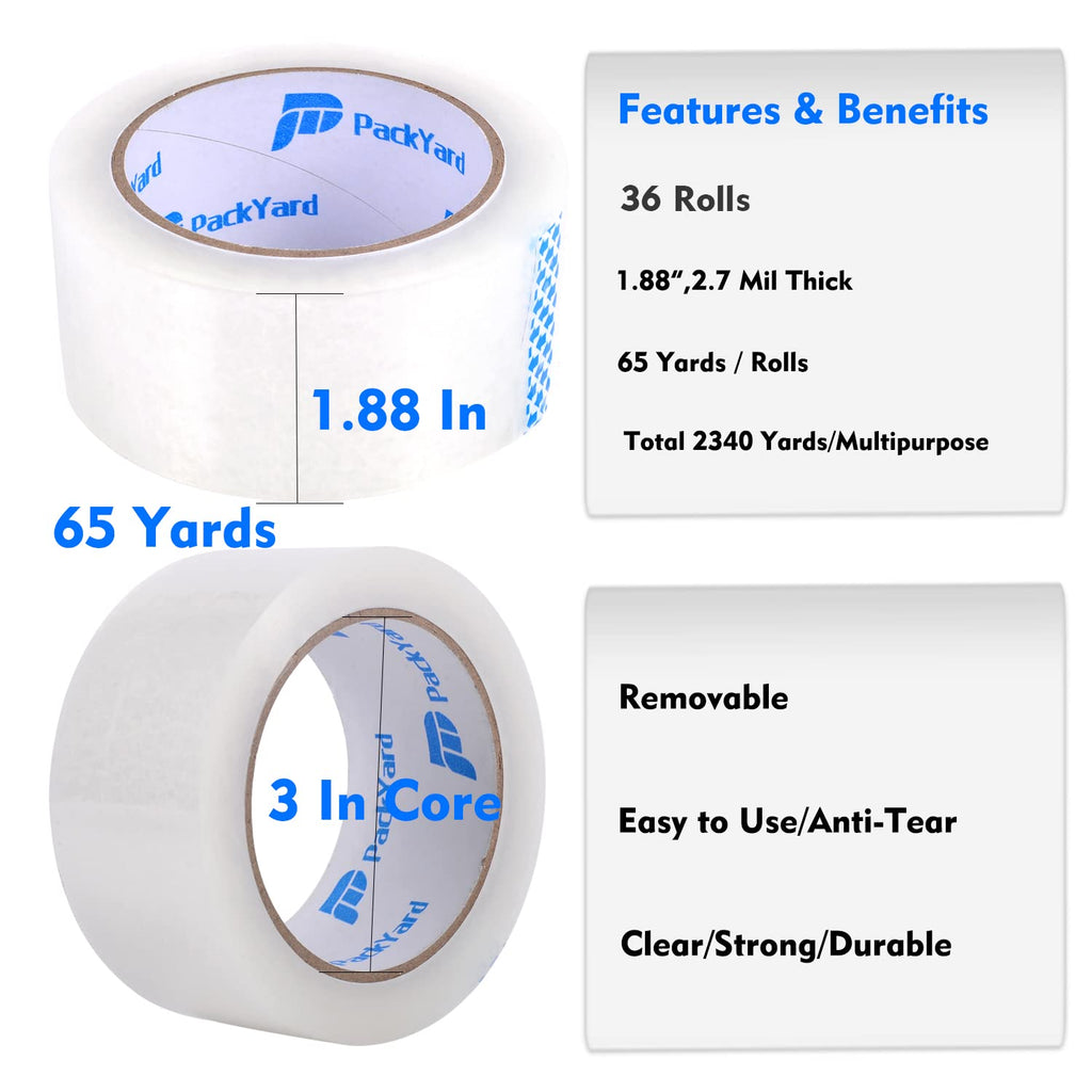 Heavy Duty Packing Tape, 1.88" x65 Yds, 36 Rolls,2.7 Mils