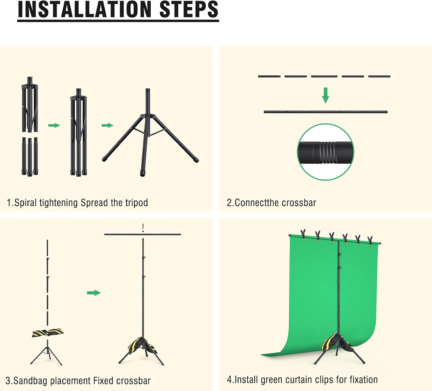 Green Screen Backdrop Kit with Stand, 8x5.3ft Portable GreenScreen Background Stand for Streaming Video and