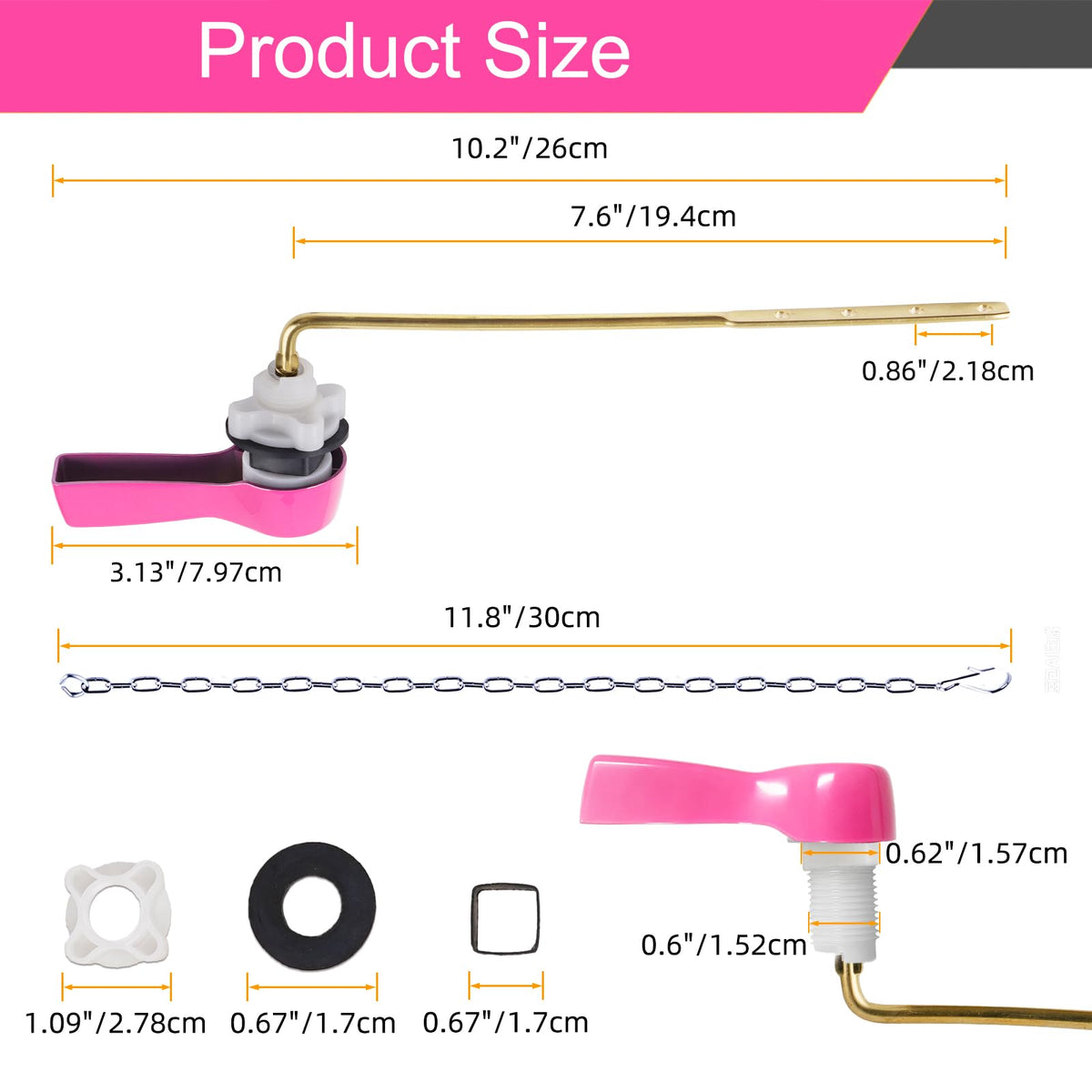 Hibbent Universal Metal Front Mount Toilet Handle Replacement Kit, Pink