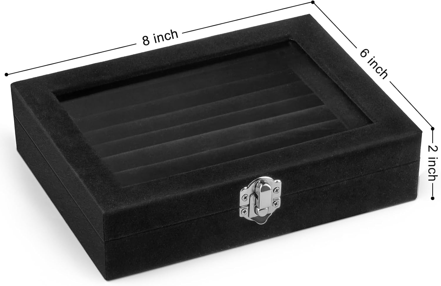 Velvet Ring Organizer Box, 7 Slots Jewelry Holder with Glass Lid Earring Display Tray Storage Case Gift for Women and