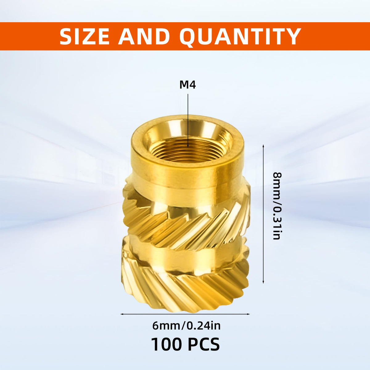 M4 Threaded Inserts, M4 x 8mm x 6mm Metric knurled Nuts, 100 PCS