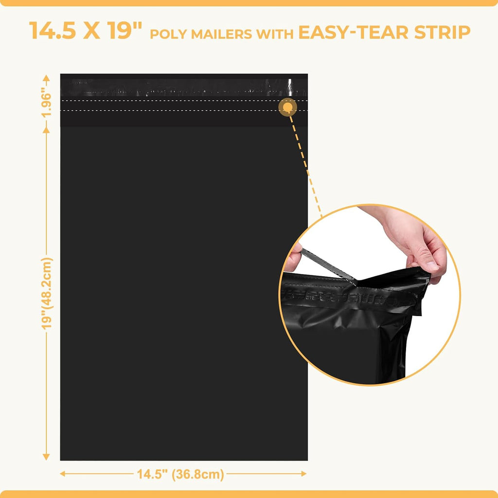 Poly Mailers 14.5x19 50Pcs Black Large Shipping Bags for Clothes
