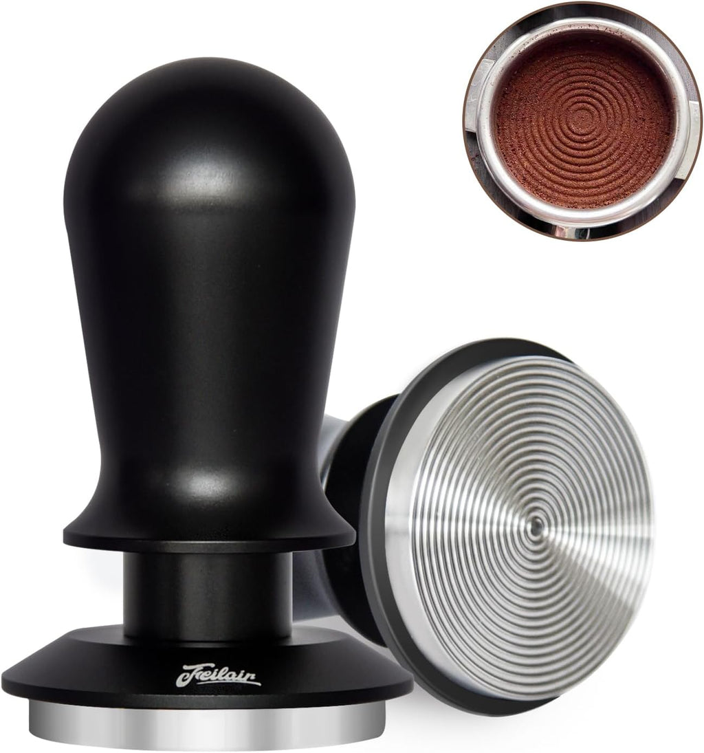 53mm Espresso Tamper, Spring Loaded Self Leveling Coffee Tamper | Audible click signals perfect 30lb pressure;