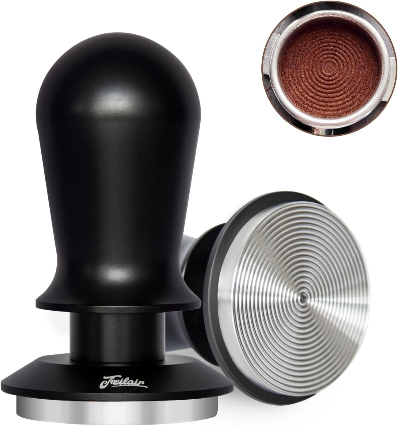 53mm Espresso Tamper, Spring Loaded Self Leveling Coffee Tamper | Audible click signals perfect 30lb pressure;