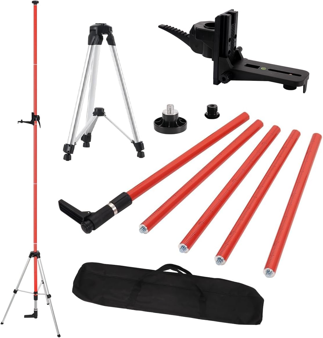 12 Ft./3.7M Telescoping Laser Level Pole, Adjustable Laser Pole with Tripod, 1/4"-20 and 5/8"-11 Threaded Adapter of