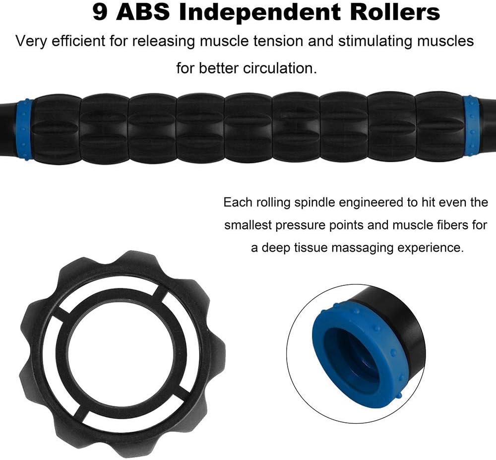 Professional 9-Roller Deep Tissue Massage Stick - Portable Muscle Recovery Roller for Athletes, Relieves Post-Workout