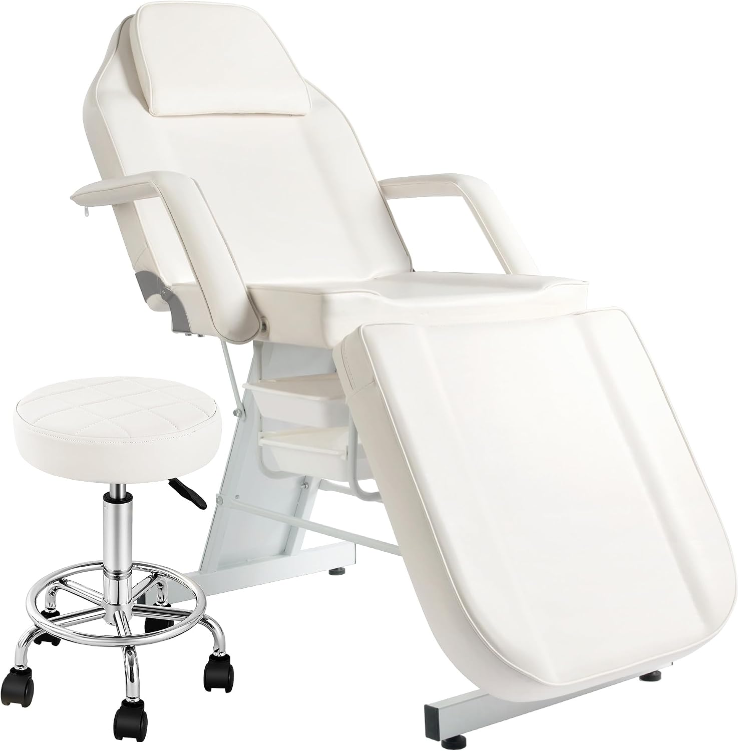 Esthetician Bed Tattoo Chair for Artists w/ 2Tray&Rolling Stool