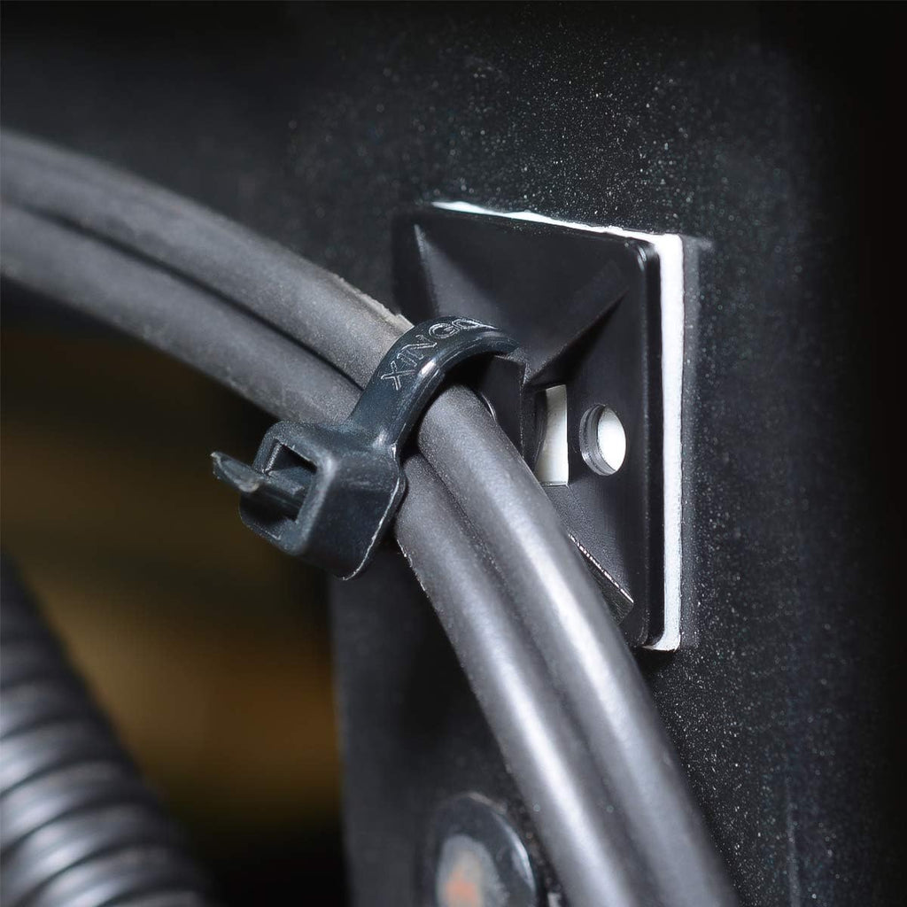 3/4" Strong Back-Glue Self Adhesive Black Cable Zip Tie Mounts 100pcs with 8" Zip Ties, Screws, UV Protection Outdoor