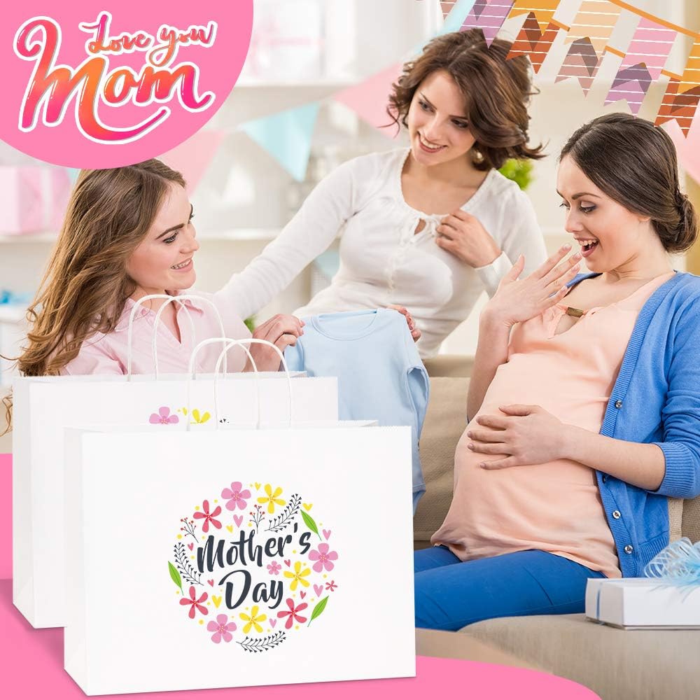 Kraft Paper Bags with Handles 16x6x12 Inch White 50 Pack Bulk