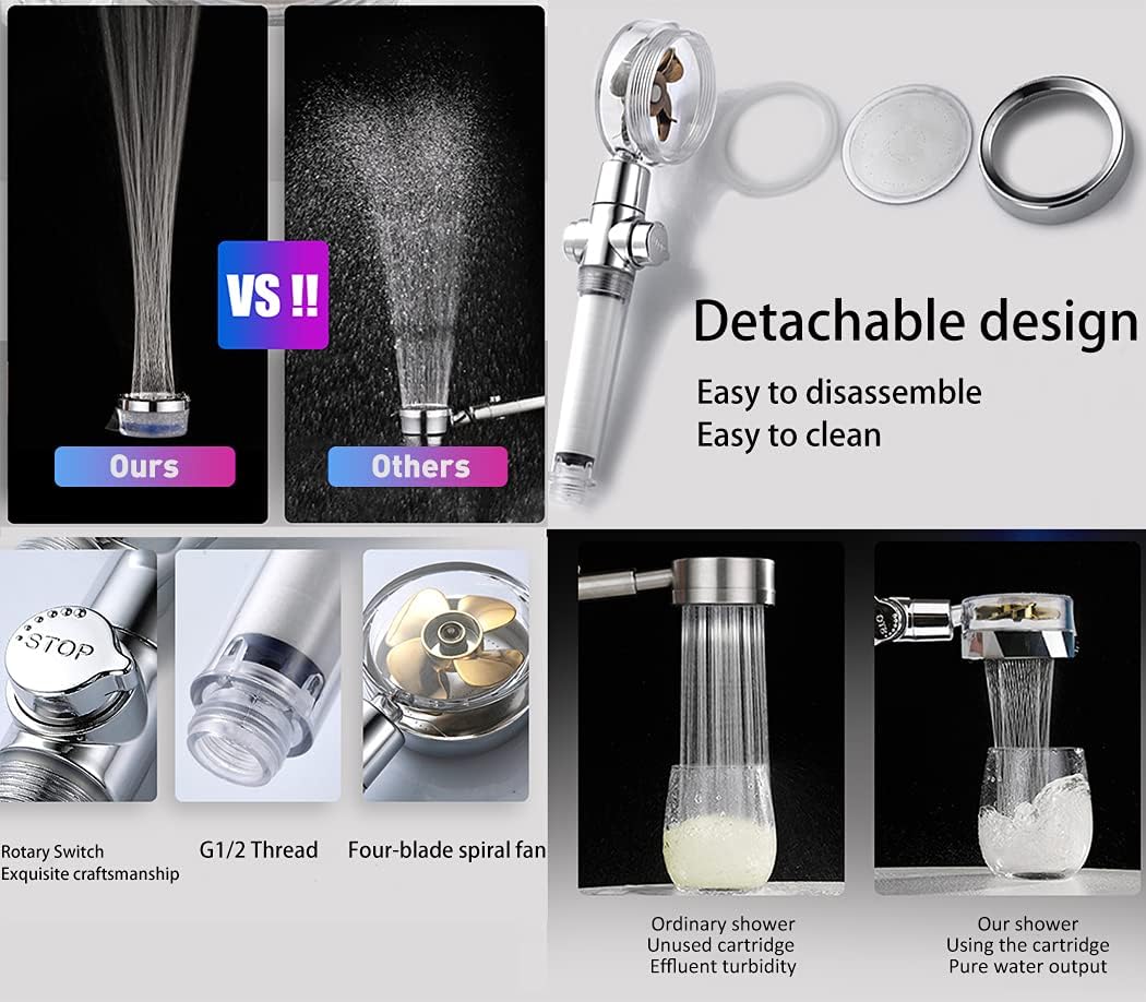 ANTOWER High Pressure Handheld Showerhead with filters Vortex hydro jet Turbo Propeller 360 Degrees Rotating Easy