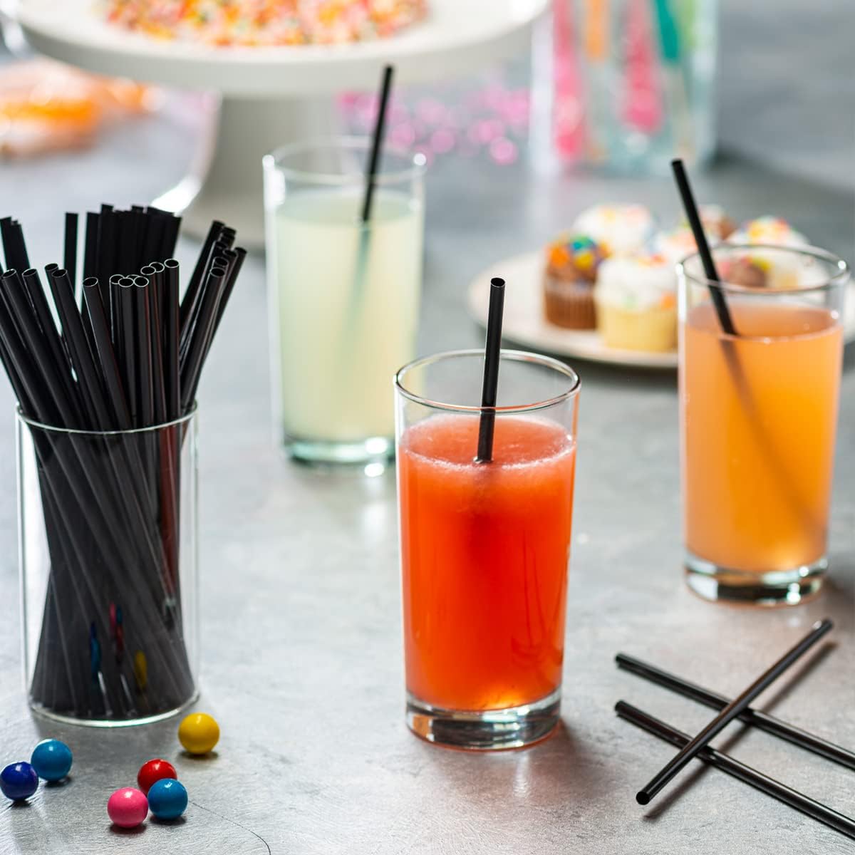 7.75" Black Plastic Drinking Straws [250 Count]