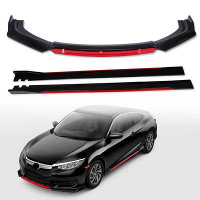 Univeral Car Front Lip Front Bumper Splitter+ 86.6" Side Skirts