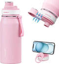 32oz Stainless Steel Wide Mouth Water Bottle, Double-Wall Vacuum Insulation with Spout Lid for Sports and Travel, Pink