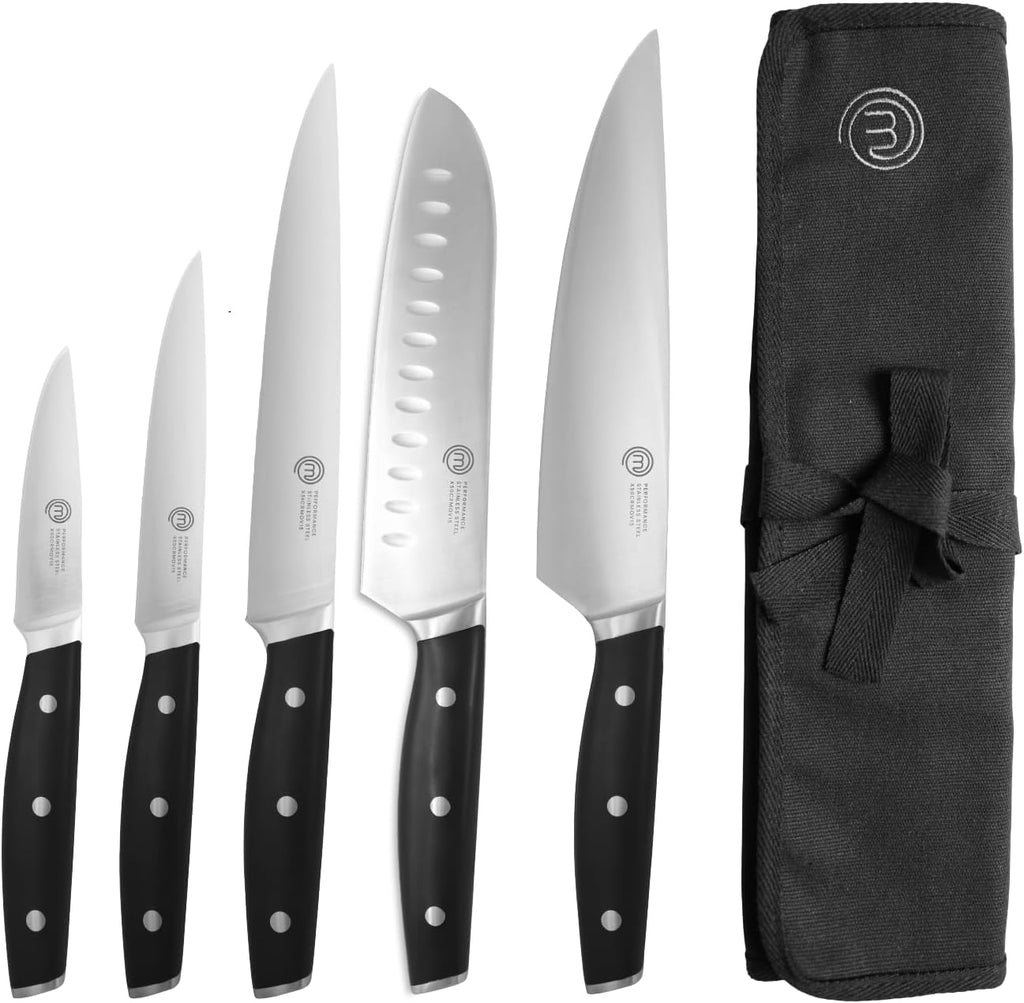 MasterChef Chef Knife Set with Bag, Knife Roll Set with 5 Professional Quality Kitchen Knives for Precision Home