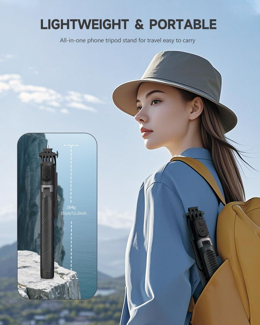 71” Phone Tripod & Selfie Stick, Portable All in One Extendable Cell Phone Tripod Stand, with Wireless Remote Control