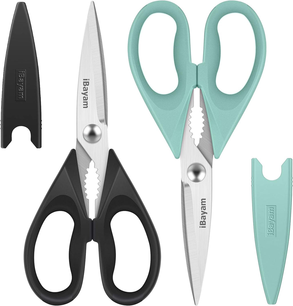 2 Pack All Purpose Kitchen Shears Heavy Duty - Stainless Steel Kitchen Scissors With Protective Sheath, Soft