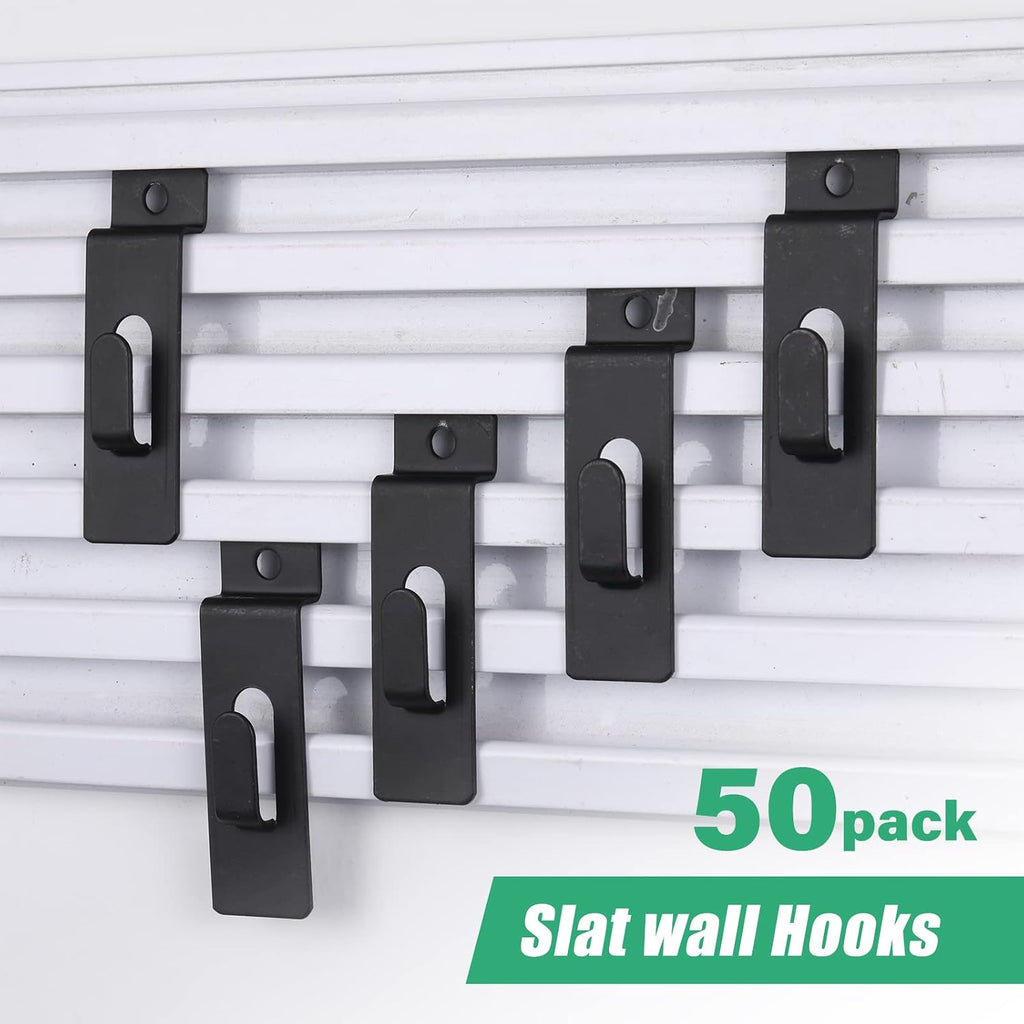 50 Packs Slatwall Hooks, Picture Hanger Utility Notch Black | Retail Display, Slatwall Panel, Pegboard, Slat Grid