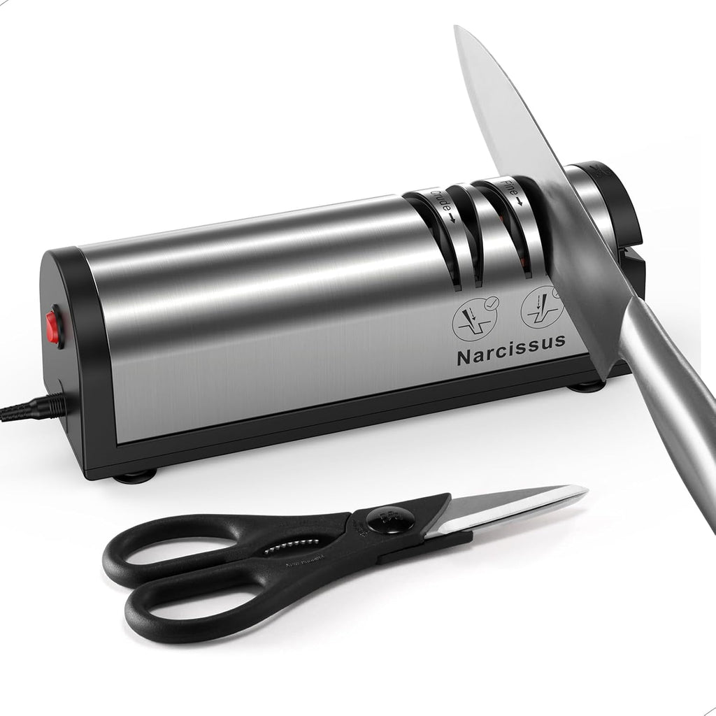 Knife Sharpener, Professional 2 Stage Electric Knife Sharpener for Quick Sharpening & Polishing, with Scissors