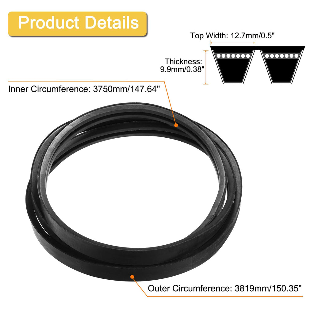 uxcell 2/B148 Classic Wrapped 2 Banded 150" Outer Circ B Profile V-Belt