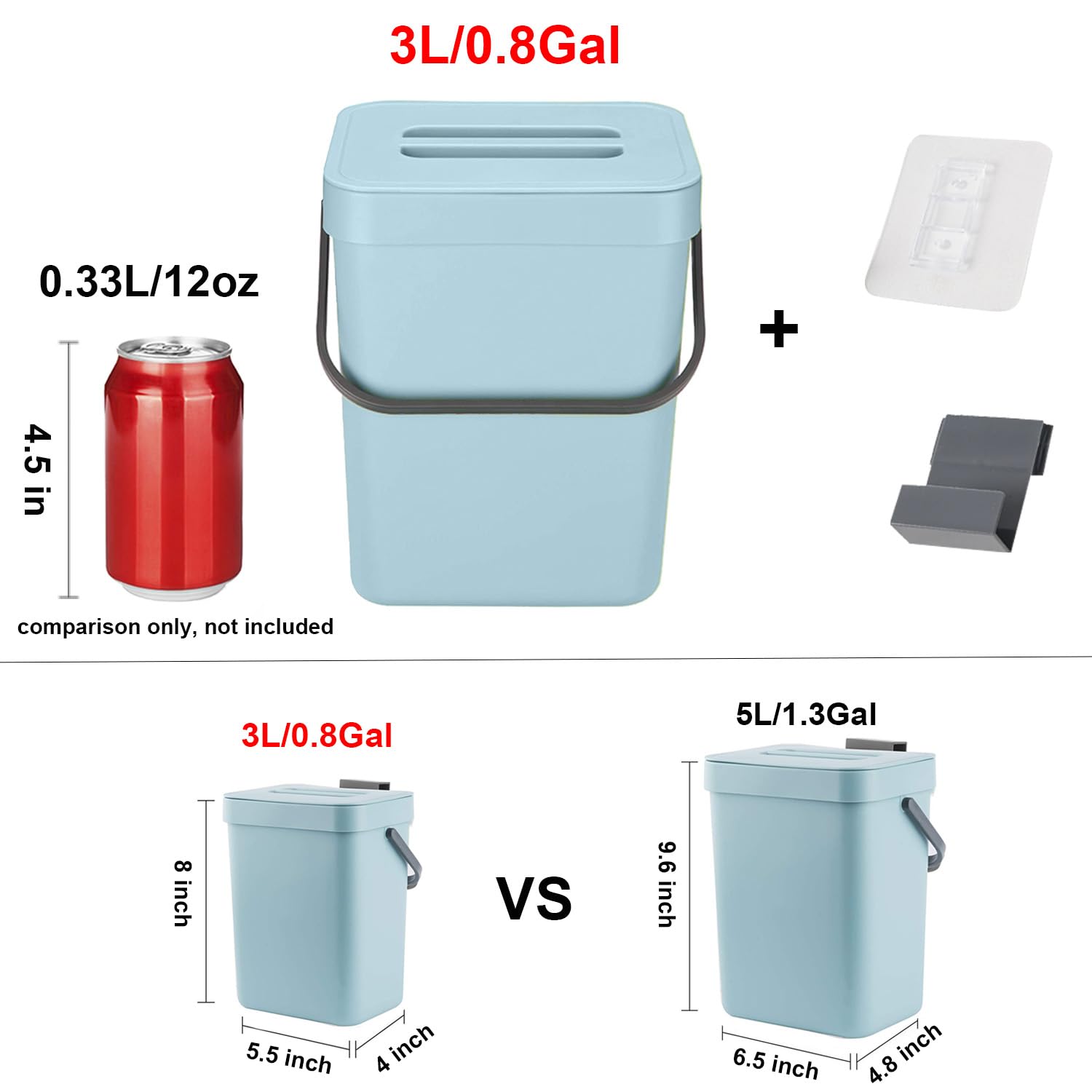 Compost Bin Kitchen, Small Compost Bin for Kitchen, Countertop Compost Bucket with Lid, Odorless Hanging Trash Can