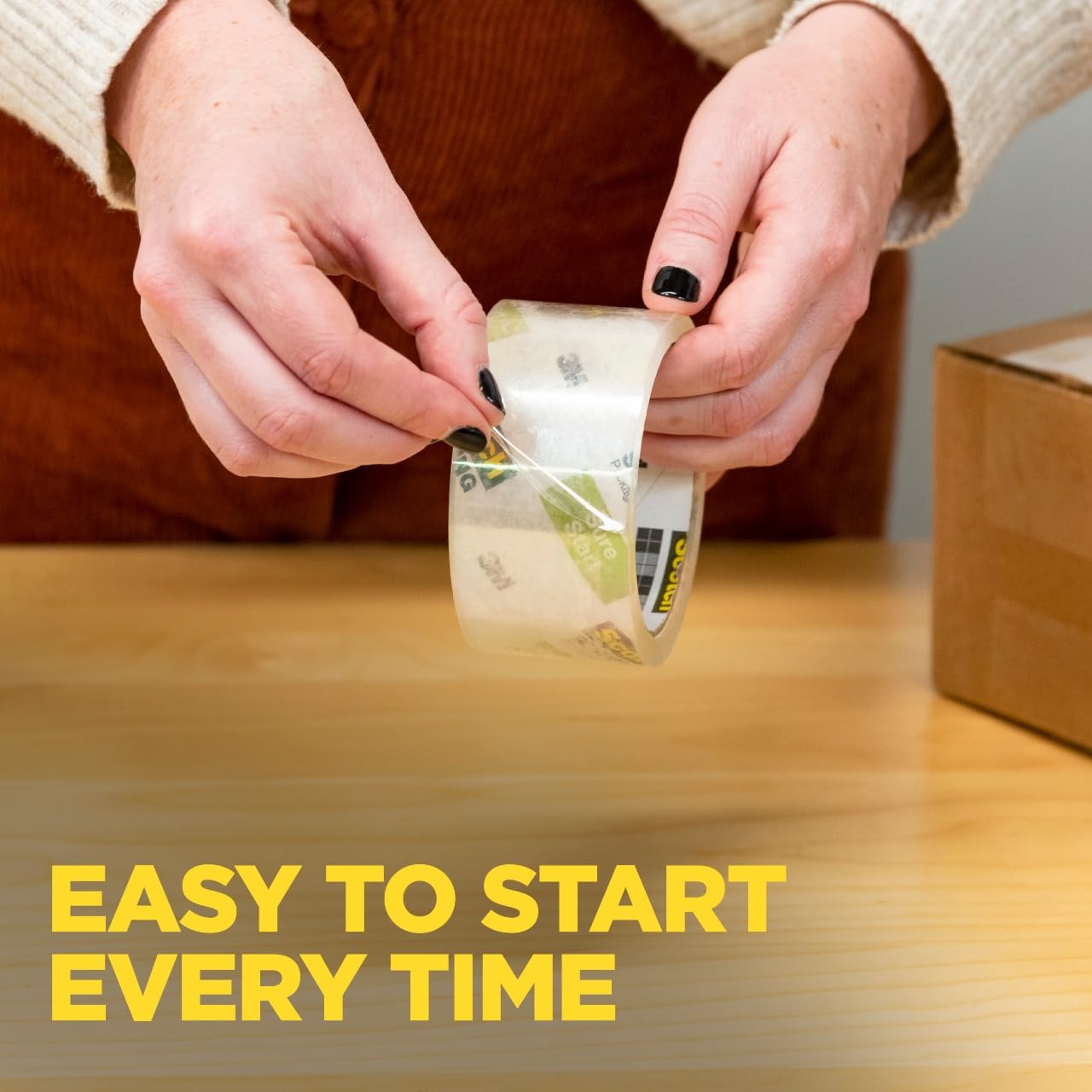 Sure Start Packing Tape, Clear, 1.88 in. x 22.2 yd. | 6 Tape Rolls with Dispensers, Quiet Unwind and Easy Start