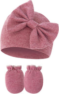 Newborn Beanies Cap No Scratch Mittens Set 0-6 Months Infant Bow Caps Baby Girls Boys Cute Nursery Headbands Hats