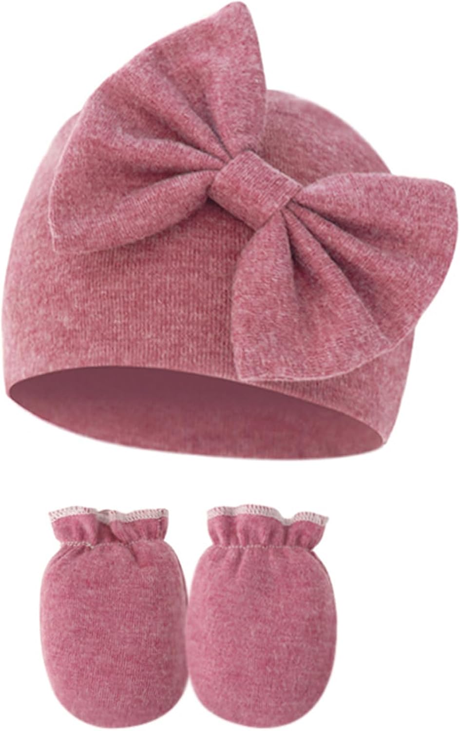 Newborn Beanies Cap No Scratch Mittens Set 0-6 Months Infant Bow Caps Baby Girls Boys Cute Nursery Headbands Hats