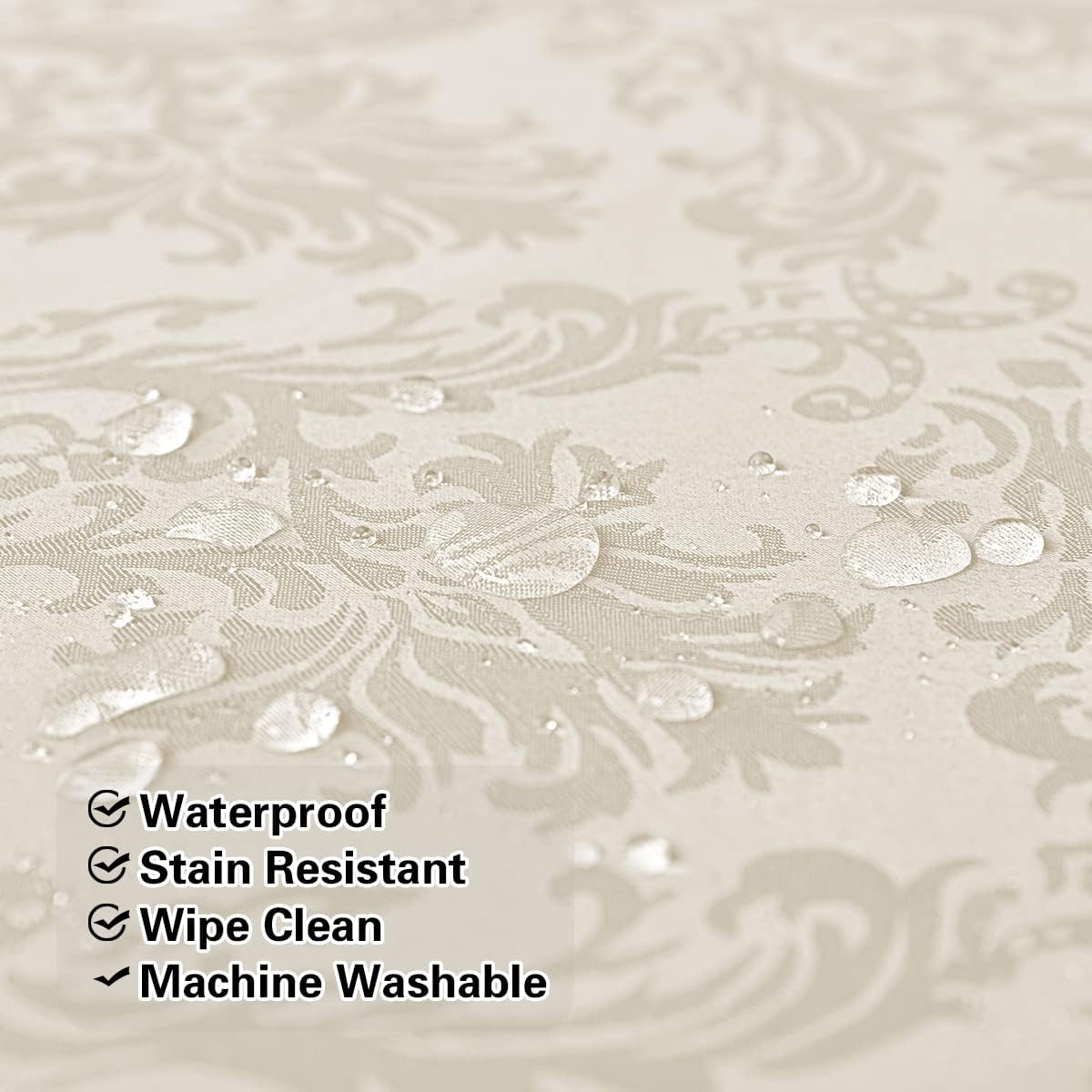 Jacquard Tablecloth Rectangle 60 x 102 Inch Beige Spill Proof
