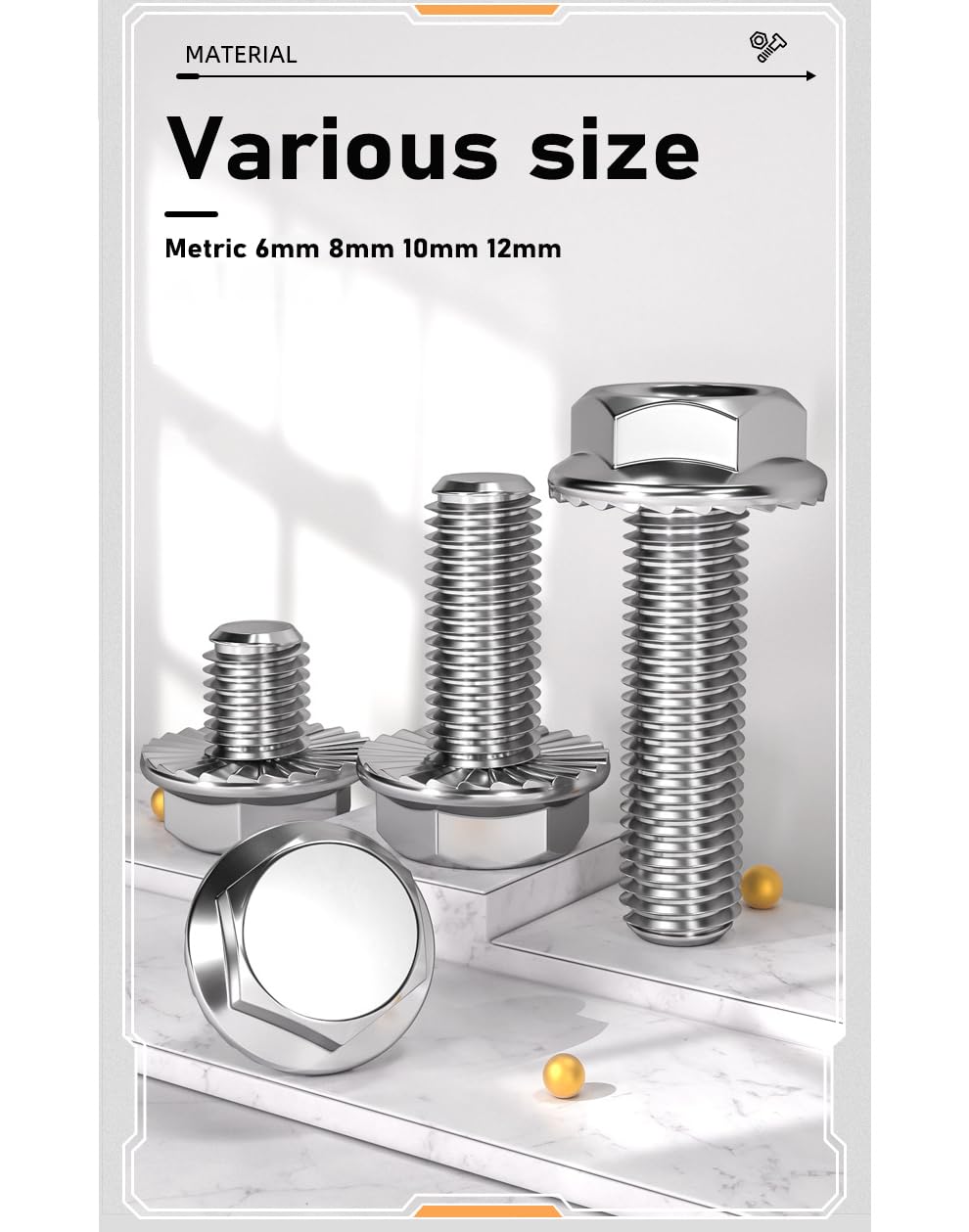 cSeao M12-1.75 x 40mm Flanged Hex Head Bolts Flange Hexagon Screws, Stainless Steel 18-8 (304), Plain Finish, 6 PCS