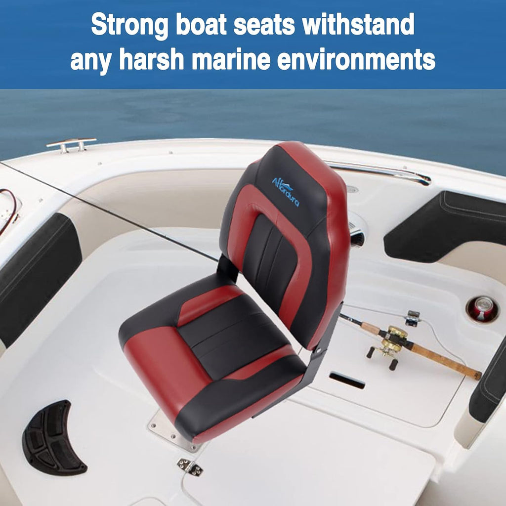Boat Seat for Boats with 2 Storage Bags High Back Folding Boat Seat Boat Fold Down Seat (2 Packs), Black and Red