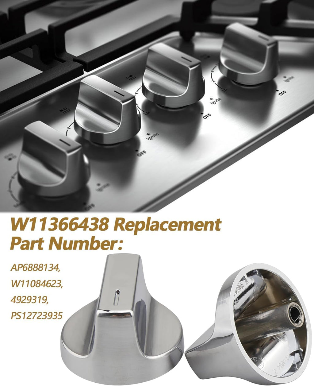 Plastic Gas Range Stove Control Knob Replacements -Non-Metallic knob-Fit for Whirlpool Stove Oven Replacement Knobs Replace W11366438 W11084623 W10850010 4PCS