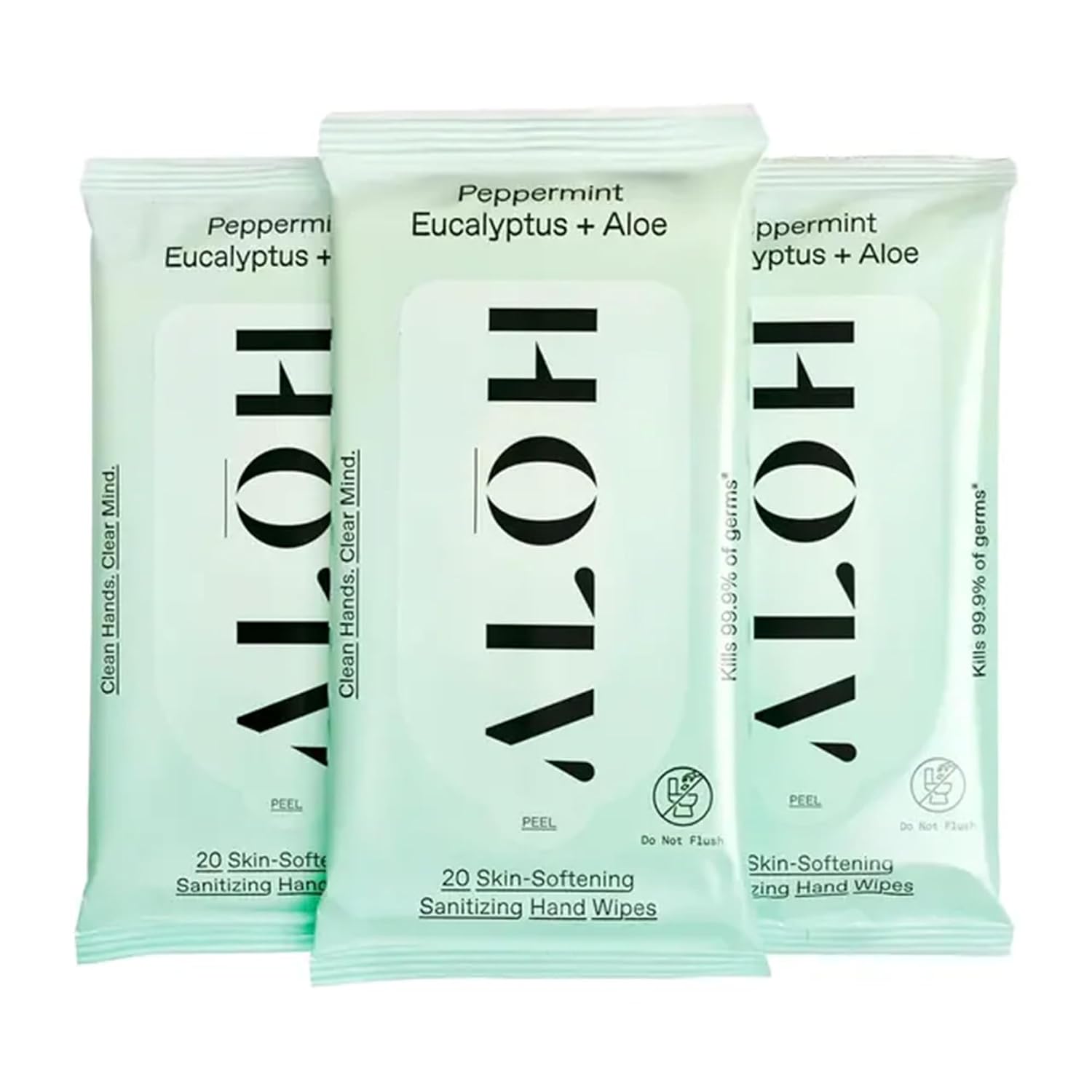 ALŌH Peppermint Eucalyptus + Aloe Hand Sanitizer Wipes, Travel Size | Clean Hands, Clear Mind, On The Go for Kids and