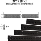 2PCS Black 8-Inch 2" Open Width Stainless Steel Piano Hinge