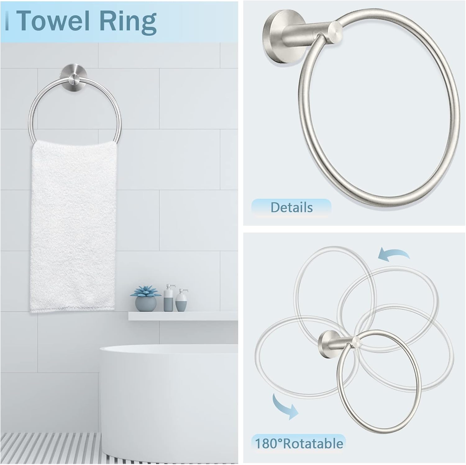 10 Piece Brushed Nickel Bathroom Hardware Set, 24" 16" Towel Bar Set | 24 & 16 inch Towel bar, Toilet Paper Holder