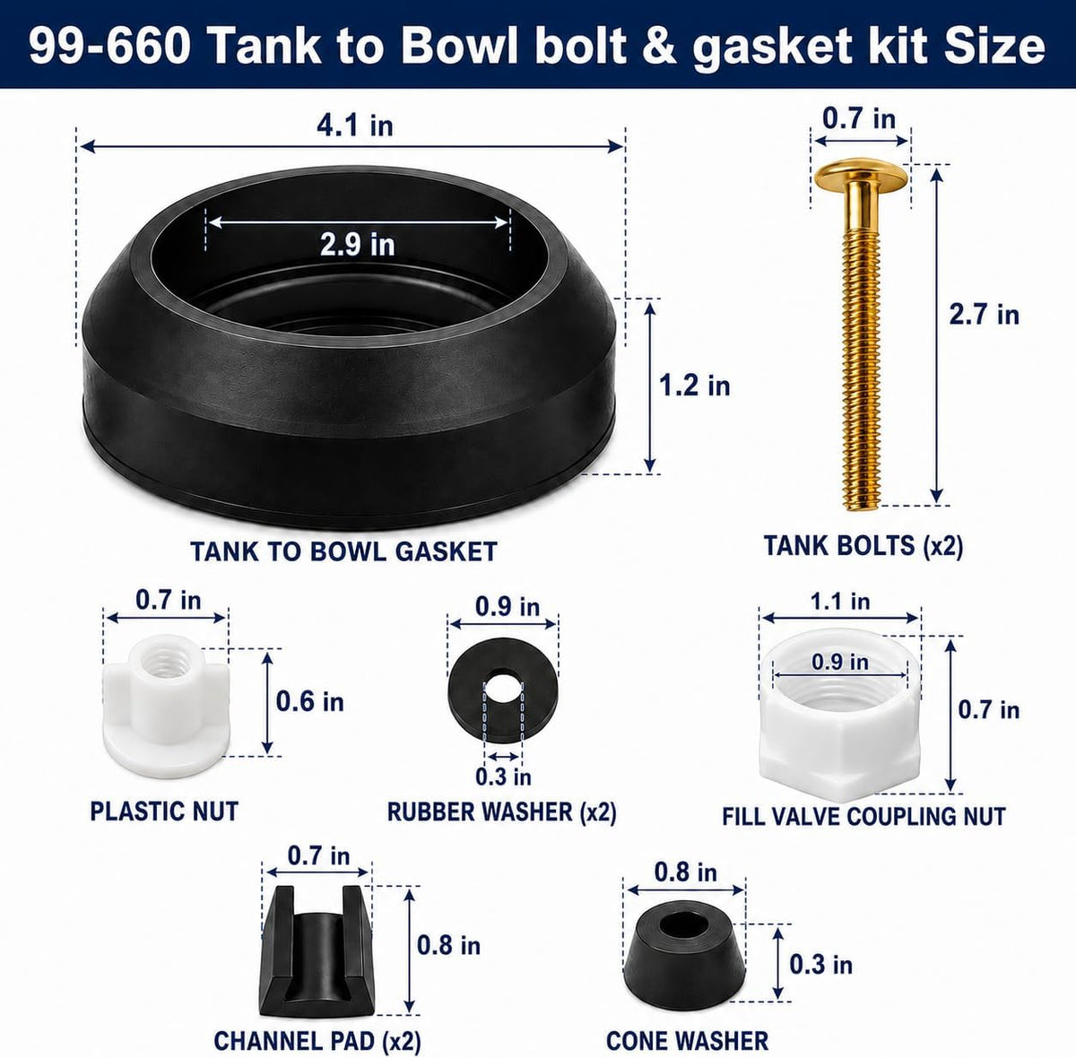 99-660 Tank to Bowl Bolt & Gasket Kit for Gerber 99-025 99-856 Toilets, Toilet Tank Bolts & Gasket Replacement Parts for Gerber Toilet Tank to Bowl Gasket AV2889X WS2889X LS28890