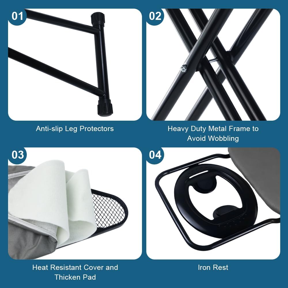 Ironing Board Full Size, Heat Resistant Cover Iron Board with Steam Rest, Ultra Thick Padding, Height Adjustable