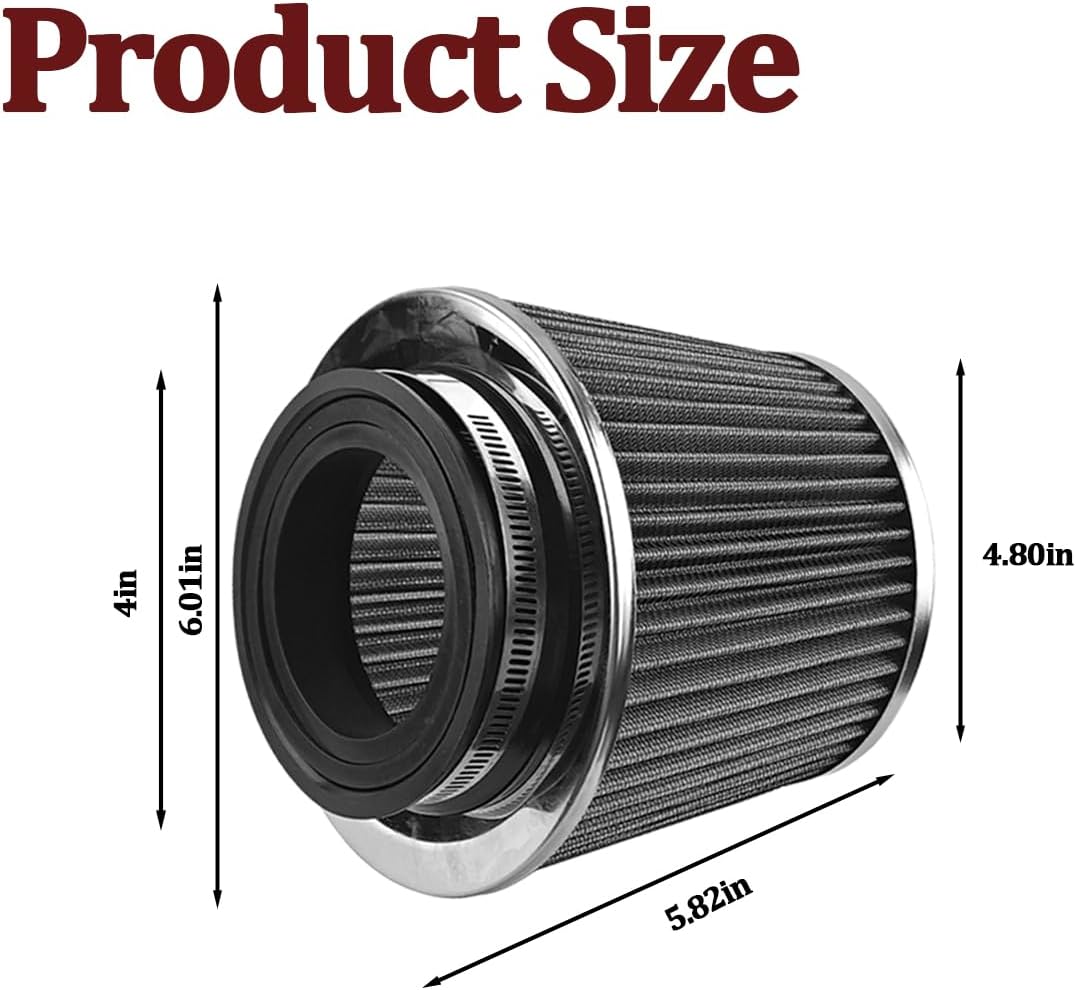 3/3.5/4 Inch Clamp-On Cone Air Intake Filter Kit, Silver