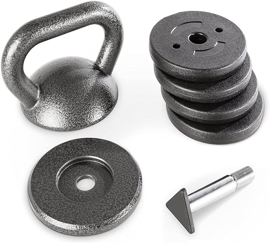 20lb Adjustable Cast Iron Kettlebell Handle, Compatible with 1” Weight Plates, Up to 50lb Load Capacity for Strength