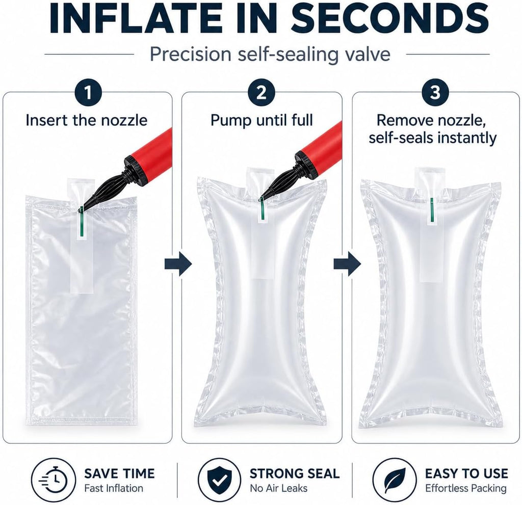Air Pillows for Shipping with Manual Hand Pump, 100 Count Inflatable Packing Pillows, Void Fill Cushioning for