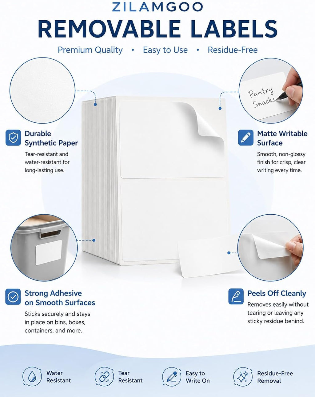 6x4 Removable Labels for Storage Bins, 100-Pack Blank Stickers