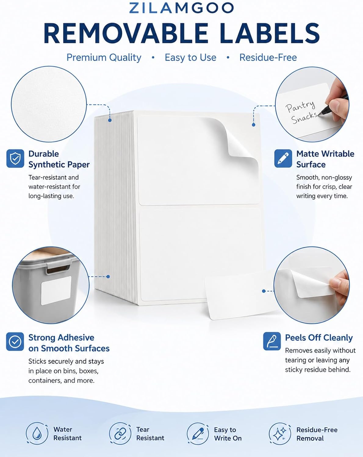6x4 Removable Labels for Storage Bins, 100-Pack Blank Stickers