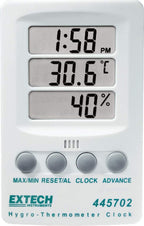 Extech 445702 Hygro-Thermometer Clock, Humidity, Temp, Triple LCD