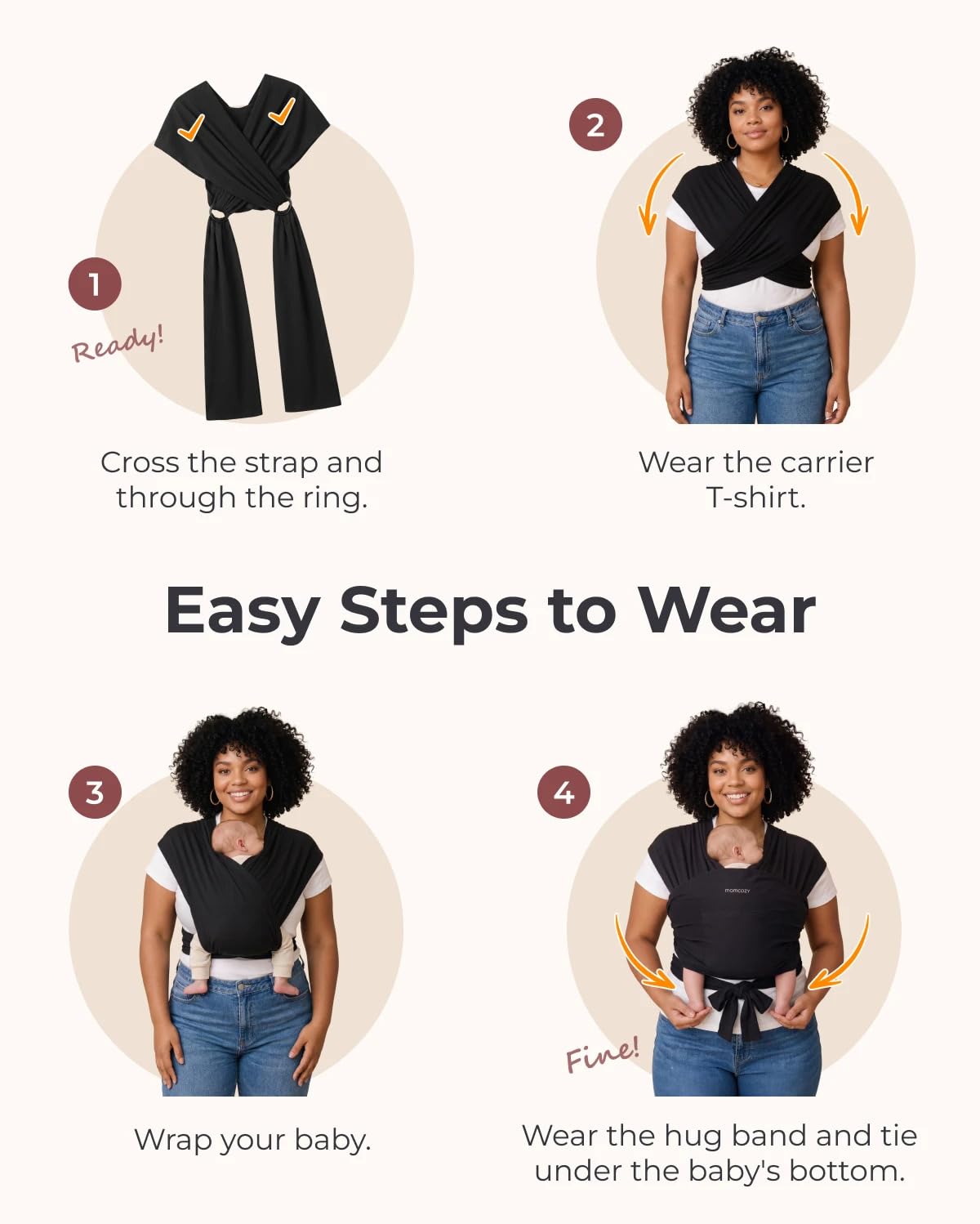 Baby Wrap Carrier, Easy-On 2-Piece Design, Newborn to 33 lb | Easy On Like a T-Shirt, XXS-XXL Adjustable Fit, IHDI