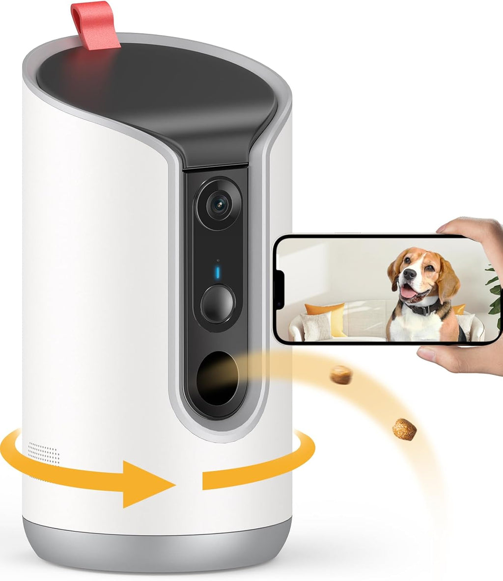 2K Pet Camera Treat Dispenser, 360°View Dog Camera with Phone App, 5G&2.4G WiFi 2-Way Talk Pet Cam Indoor for Cats