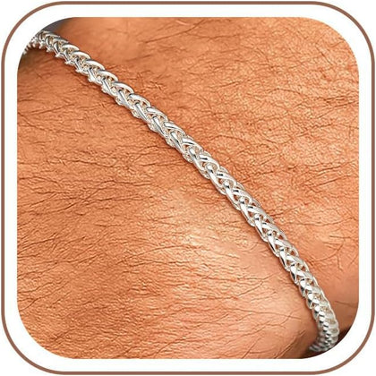 925 Sterling Silver Bracelet for Men, 3MM Wheat Chain Bracelets | 3MM Wheat Chain Bracelets 7/7.5/8/9 Inches, Diamond