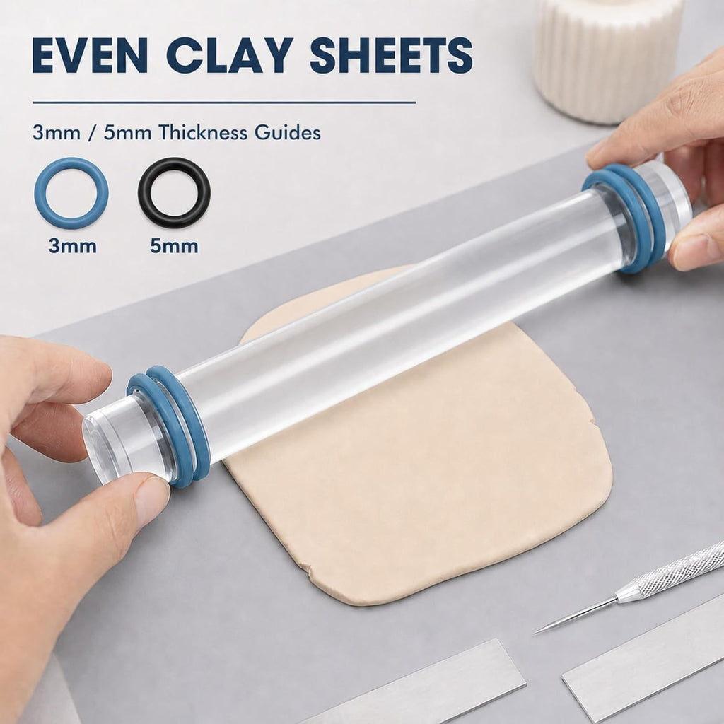 18 Pcs Polymer Clay Tools Kit, Rolling Pin with Thickness Rings | Air Dry Clay Jewelry Earring Making Set Sculpting
