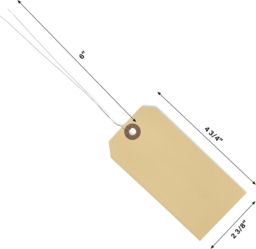 Durable Manila Tags with Wire Attached, #5, 4 3/4" x 2 3/8", 200 Tags