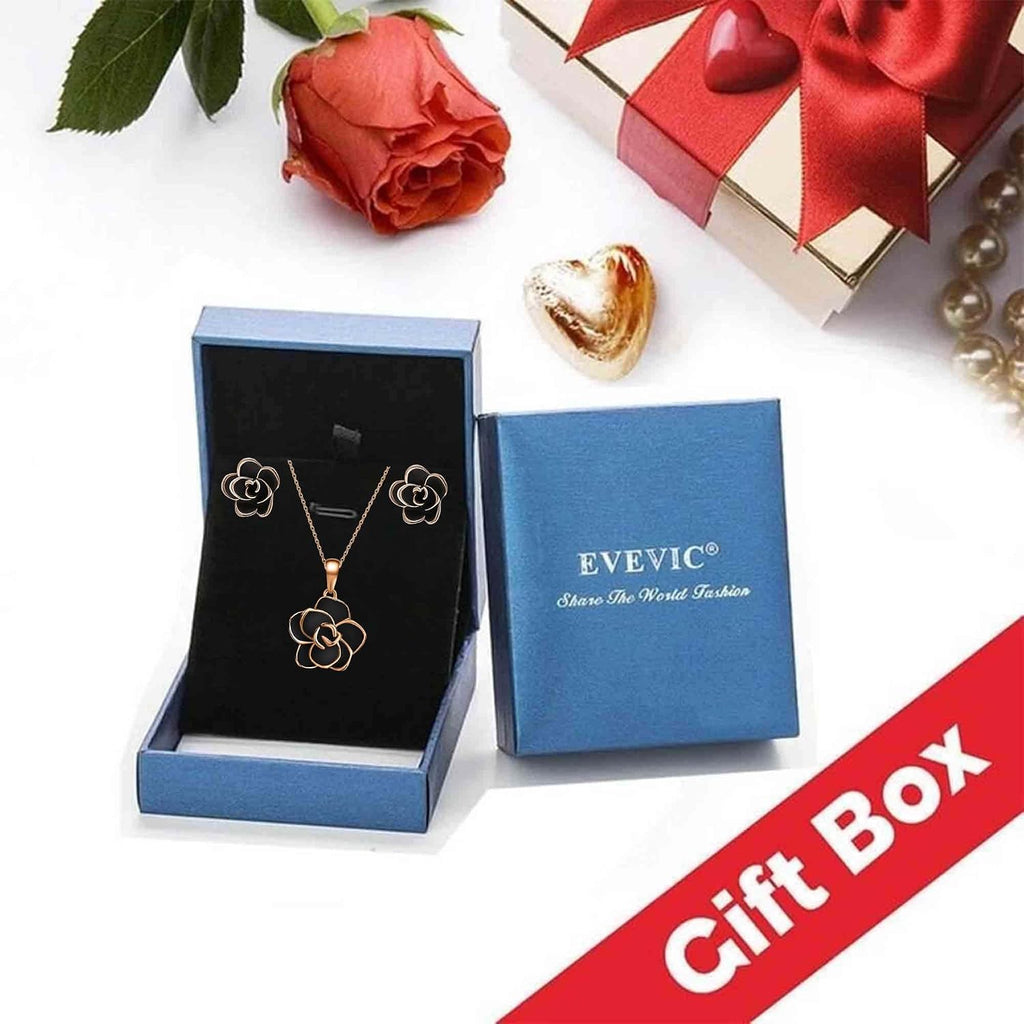 Rose Flower Necklace Earrings Set for Women 18K Gold Plated Hypoallergenic Jewelry Sets