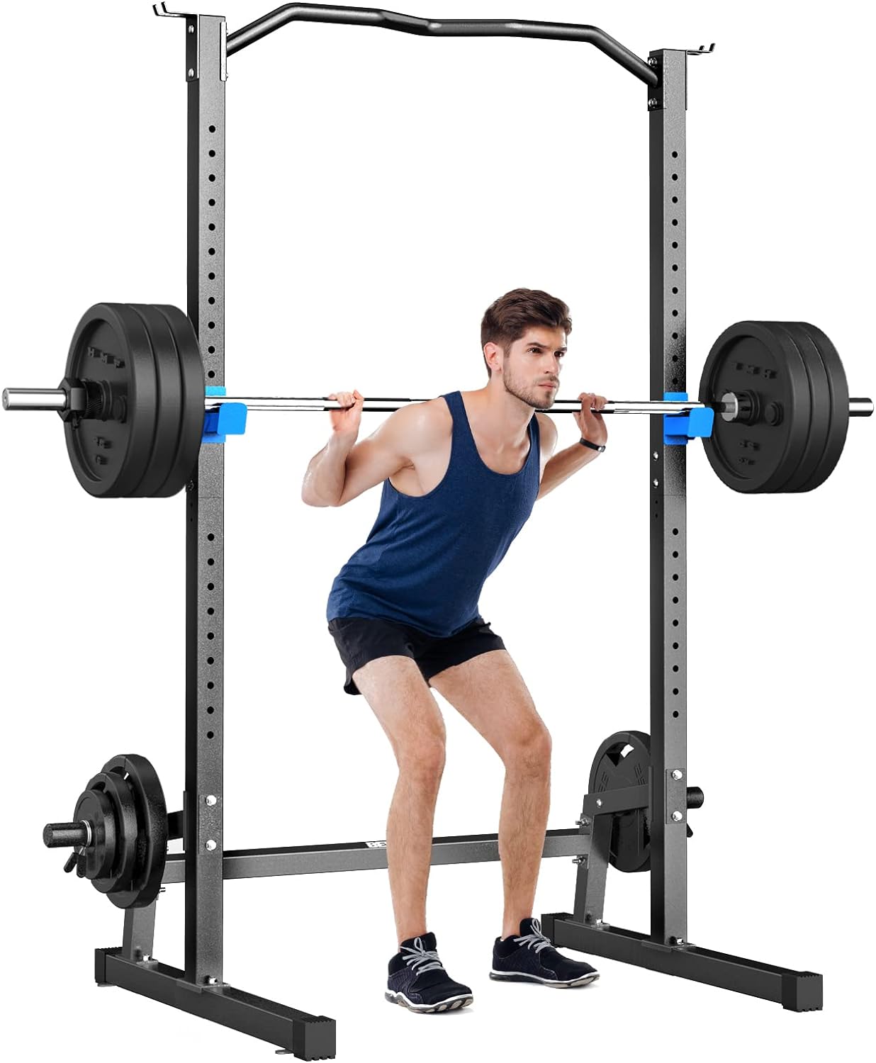 Squat Rack,All-in-ONE Power Rack Cage with Pull Up Bar,Adjustable Power Cage with Barbell Rack & Weight Plate