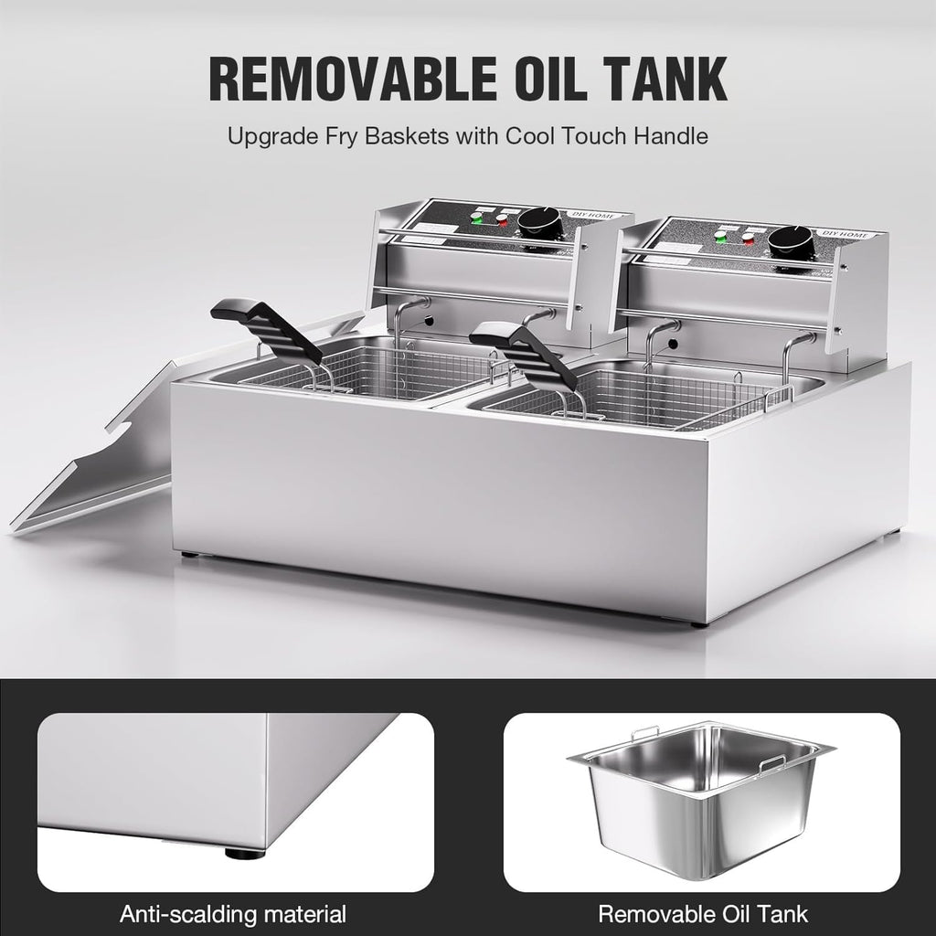 20.7Qt Deep Fryer, 3400W Electric Countertop Fryer with 2 x 6.35 QT Basket